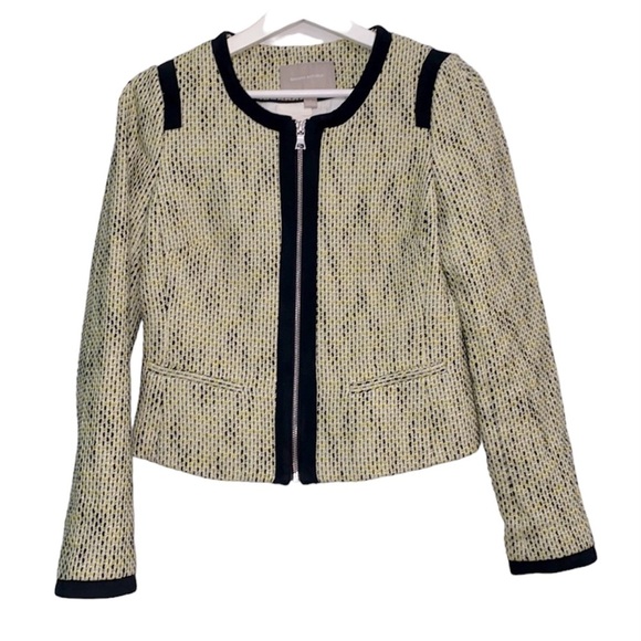 Banana Republic tweed zip up blazer cotton blend size 6 - Picture 1 of 9